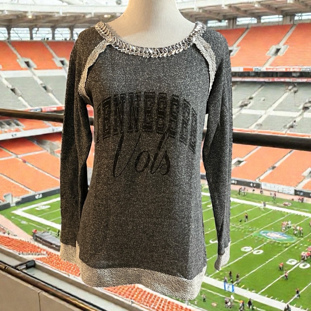 GAMEDAY COUTURE JEWELED TENNESSEE VOLS LONG SLEEVE TOP GRAY BLACK SIZE SIZE S